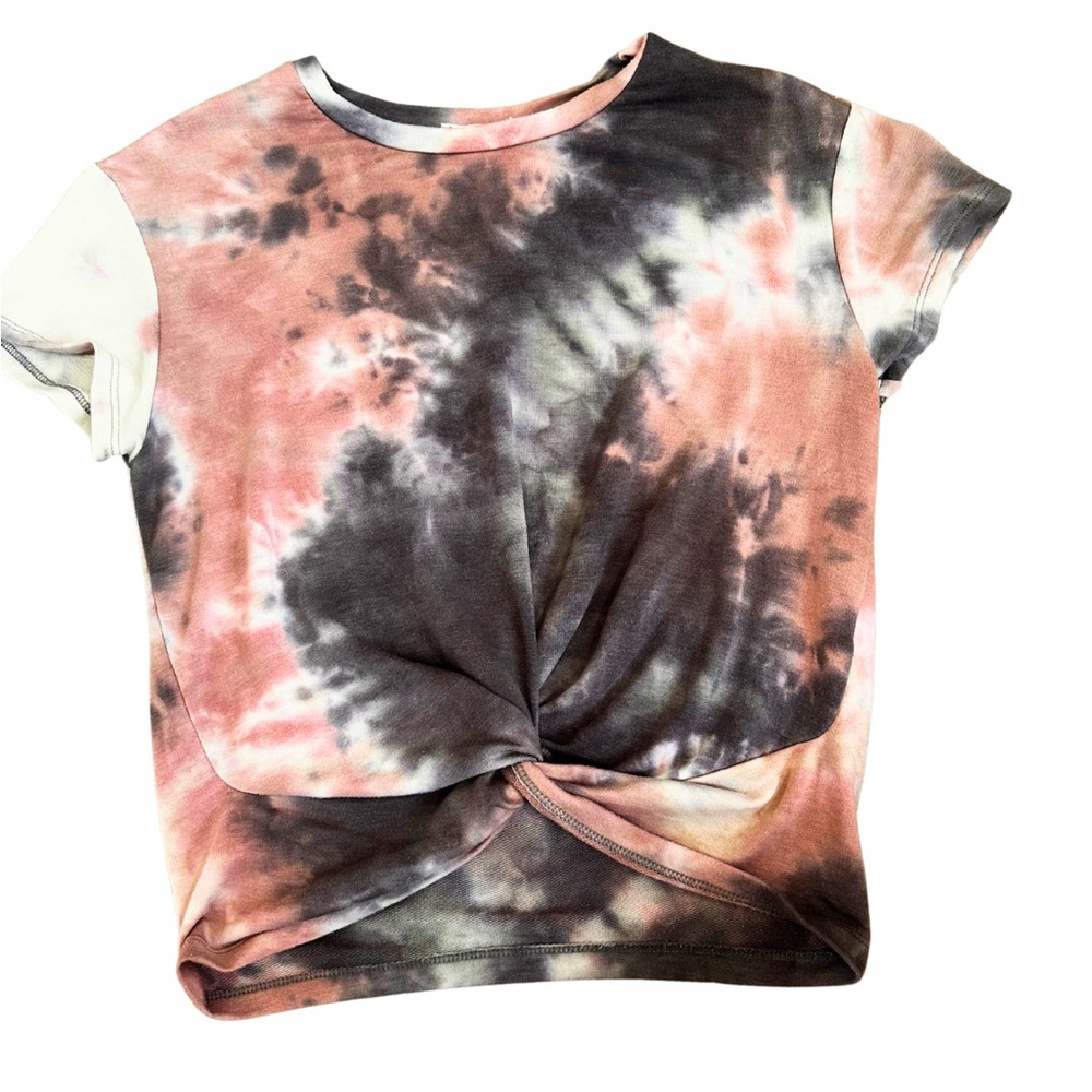 Lush Pink and Black Tie Front Short Sleeve Tee